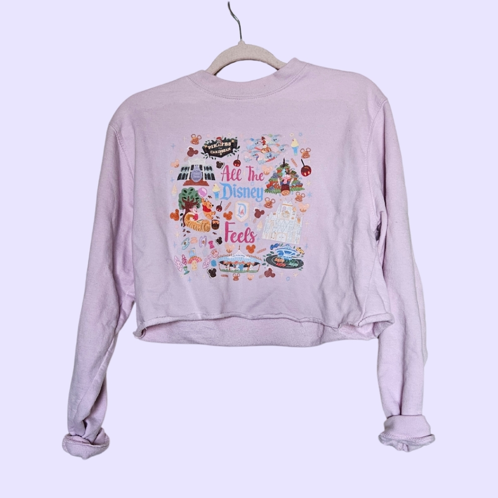 "All the Disney Feels" Cropped Crewneck, Pink, Size S